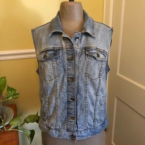 Merona Classic Denim Jean Sleeveless Vest Top Western Biker Festival Size Large